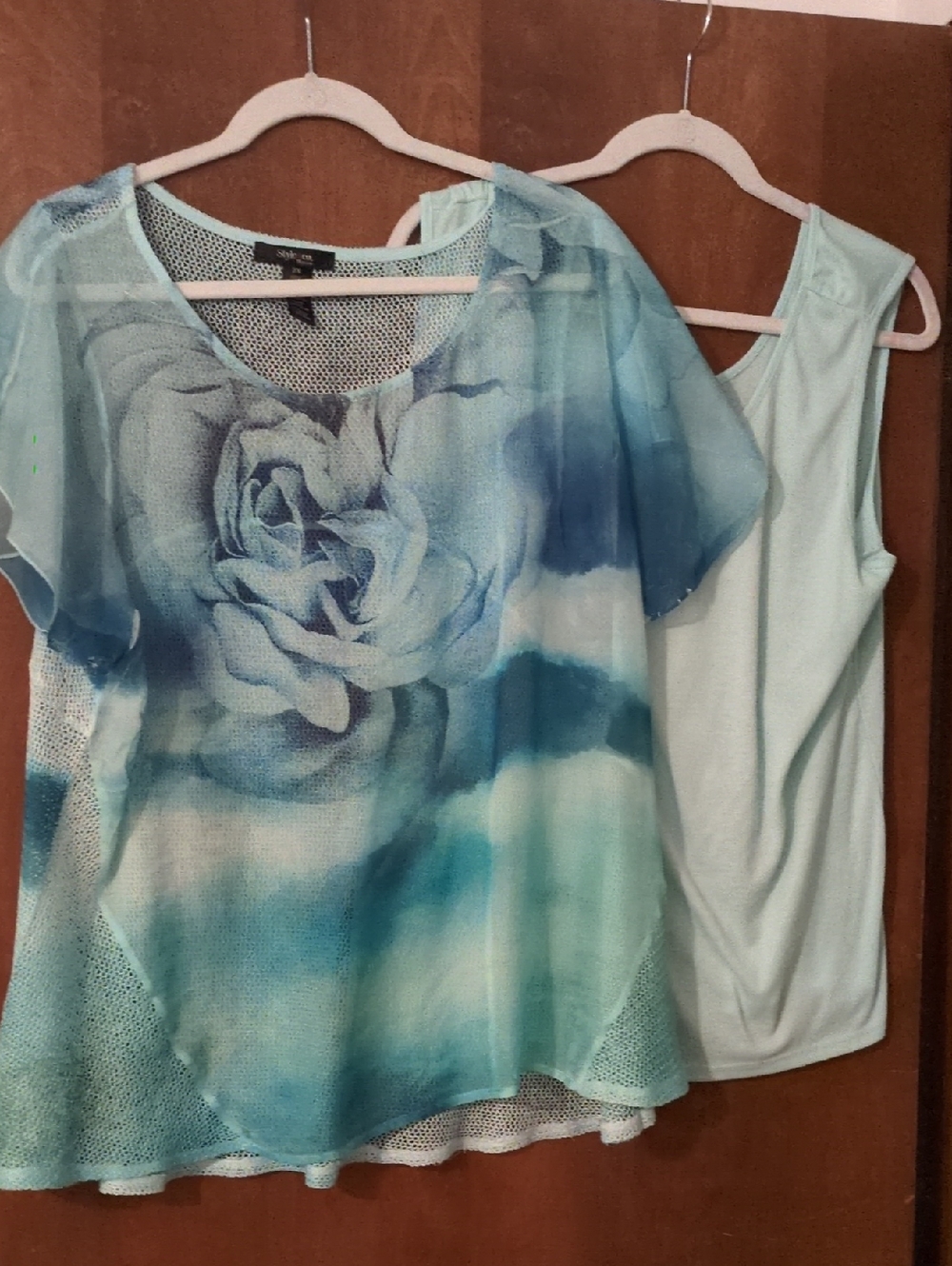 Style & Co. Blue Floral Layered Top with Mint Tank